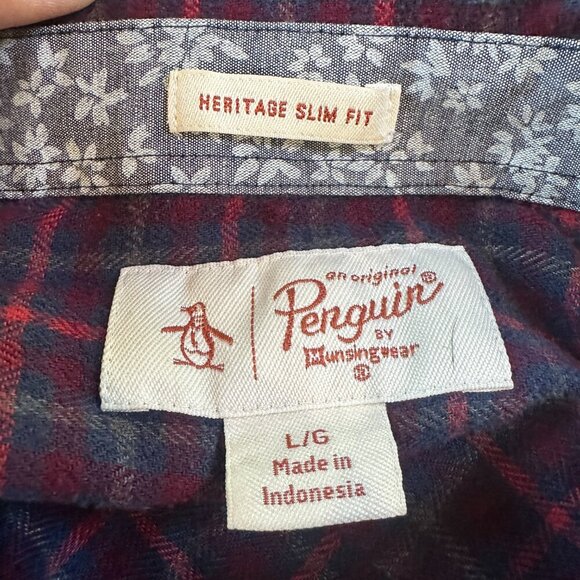 PENGUIN Heritage Slim Fit Soft Plaid Flannel Button Up Size Large - Picture 10 of 11